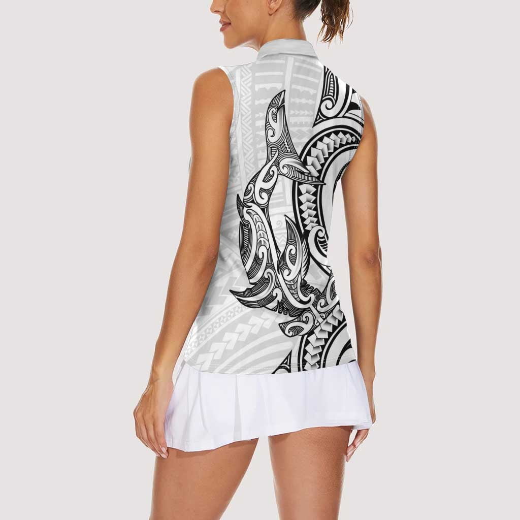 New Zealand Hammerhead Shark Women Sleeveless Polo Shirt Maori Haehae Mangopare White - Vibe Hoodie