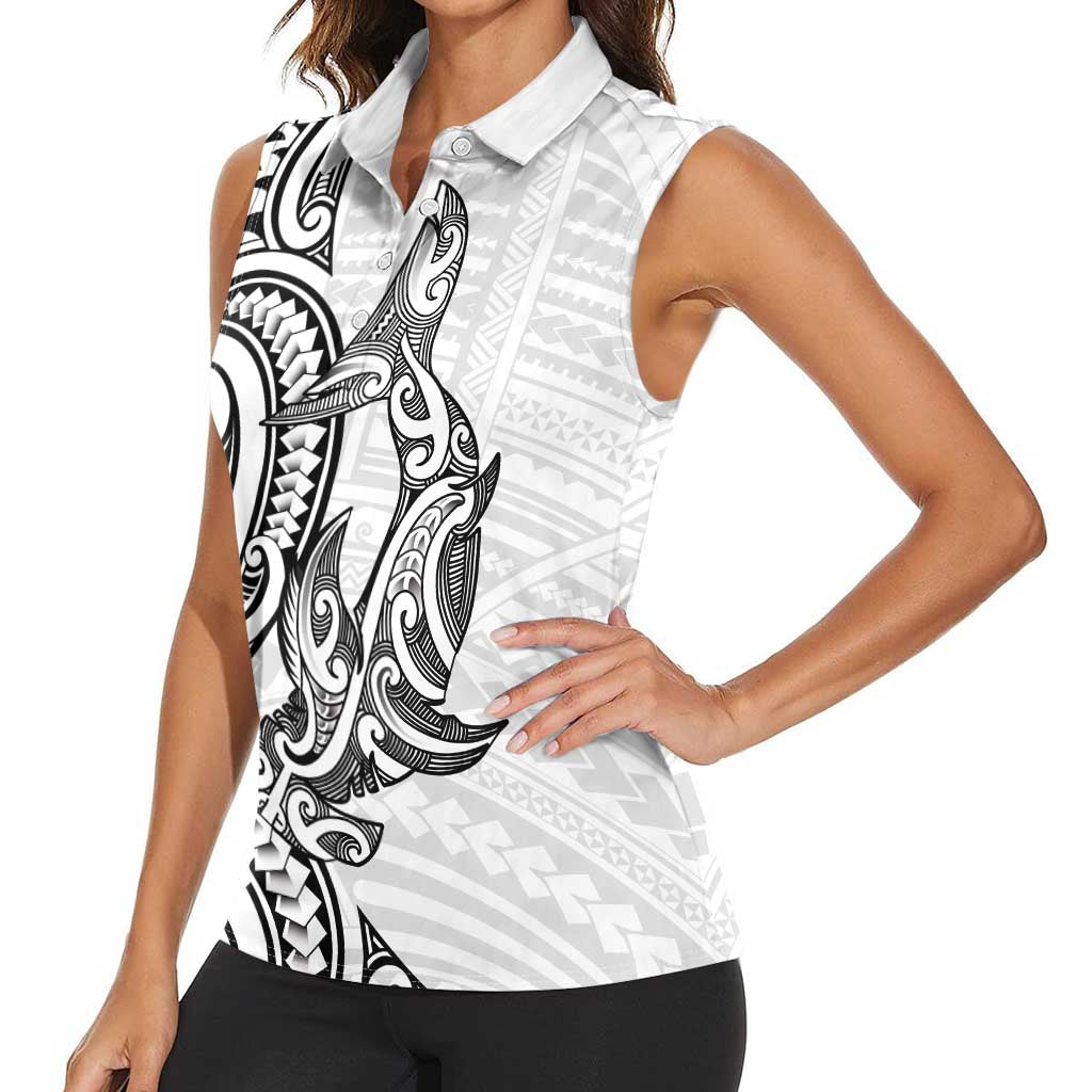 New Zealand Hammerhead Shark Women Sleeveless Polo Shirt Maori Haehae Mangopare White - Vibe Hoodie