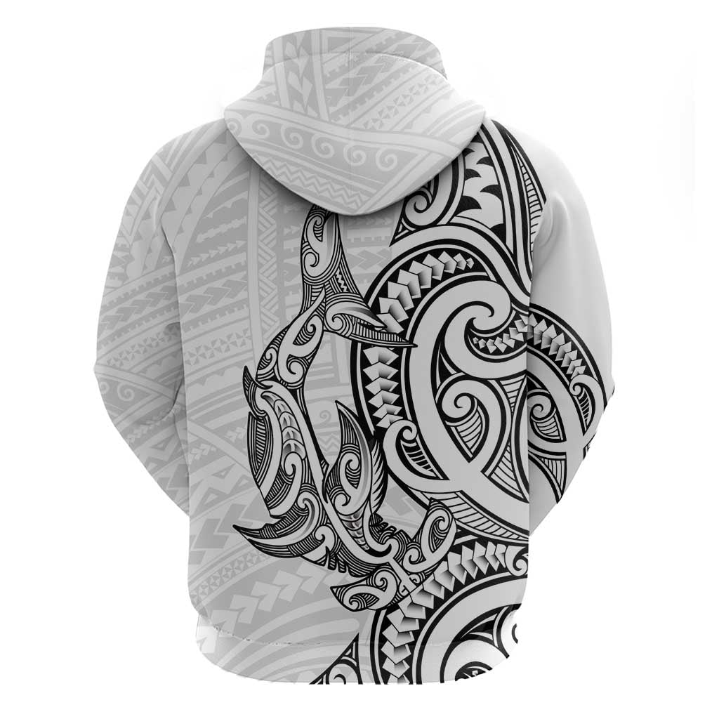 New Zealand Hammerhead Shark Zip Hoodie Maori Haehae Mangopare White - Vibe Hoodie