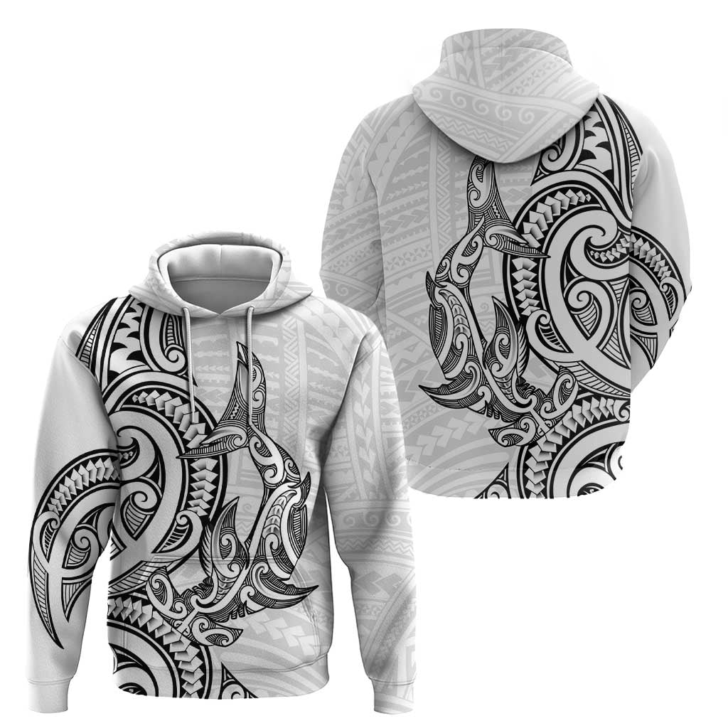 New Zealand Hammerhead Shark Zip Hoodie Maori Haehae Mangopare White - Vibe Hoodie