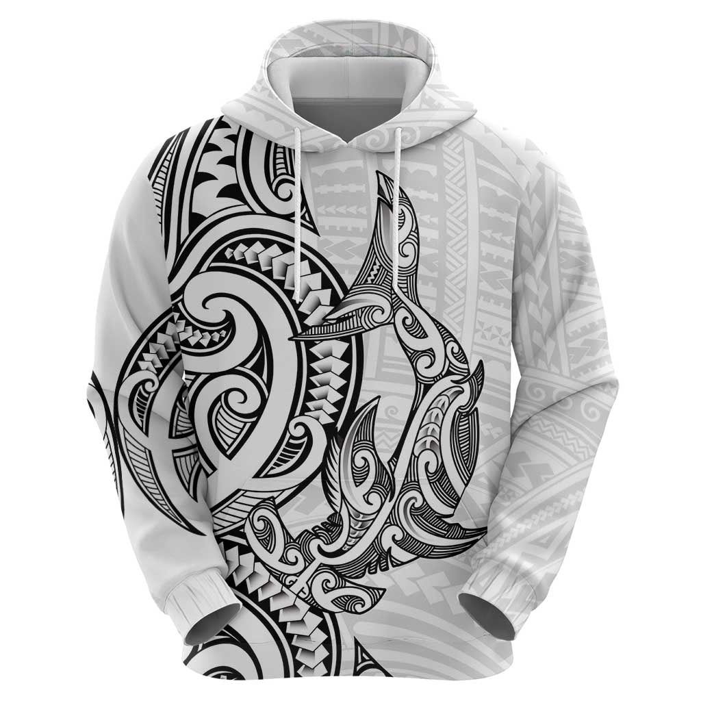 New Zealand Hammerhead Shark Zip Hoodie Maori Haehae Mangopare White - Vibe Hoodie