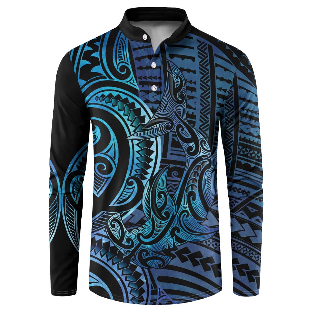 New Zealand Hammerhead Shark Button Sweatshirt Maori Haehae Mangopare Galaxy - Vibe Hoodie