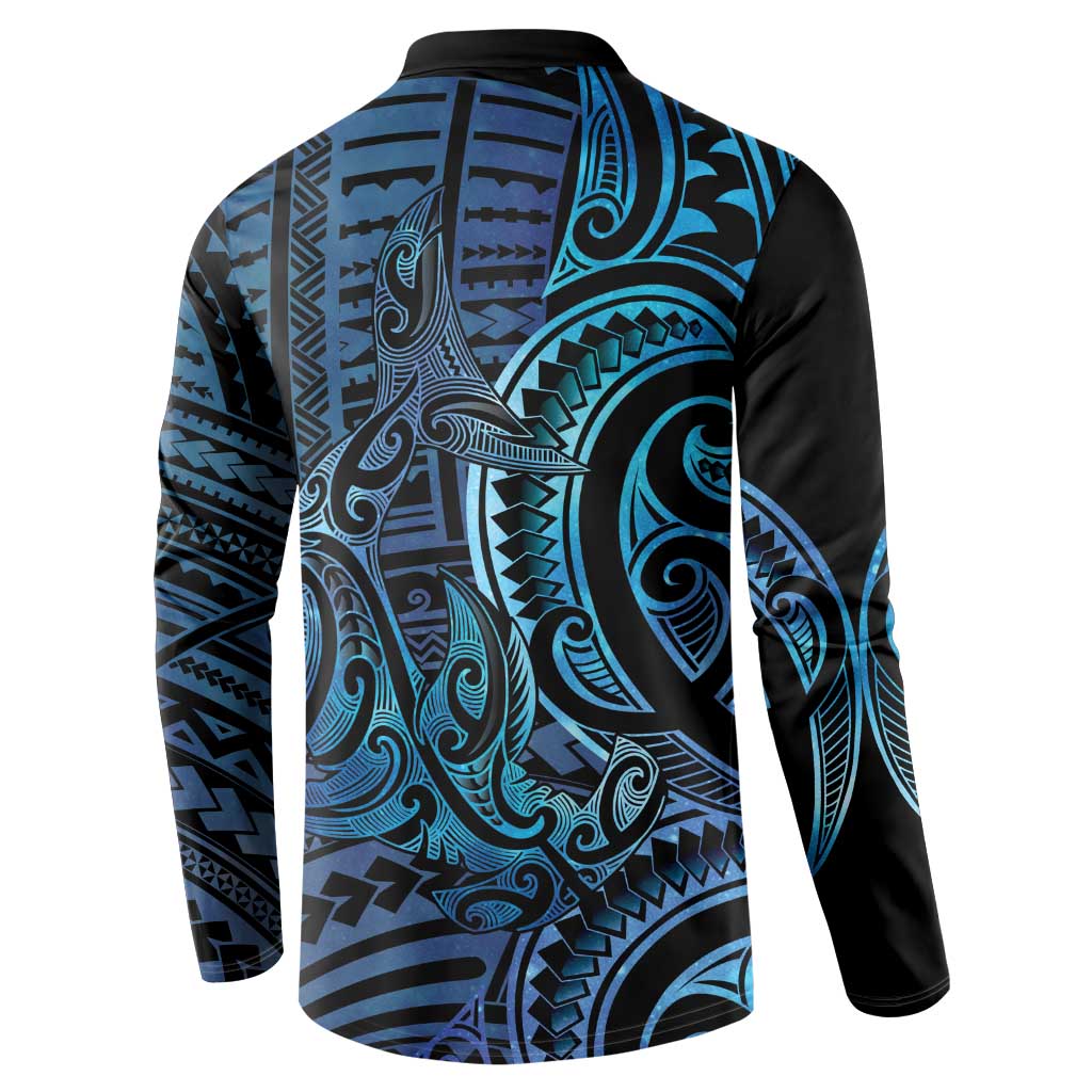 New Zealand Hammerhead Shark Button Sweatshirt Maori Haehae Mangopare Galaxy - Vibe Hoodie