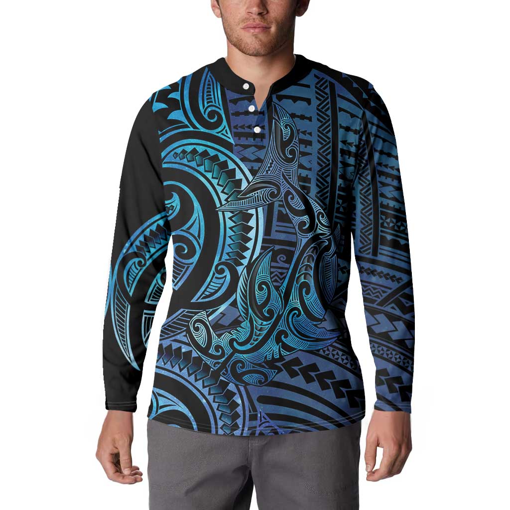 New Zealand Hammerhead Shark Button Sweatshirt Maori Haehae Mangopare Galaxy - Vibe Hoodie
