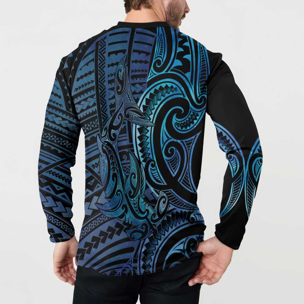 New Zealand Hammerhead Shark Button Sweatshirt Maori Haehae Mangopare Galaxy - Vibe Hoodie