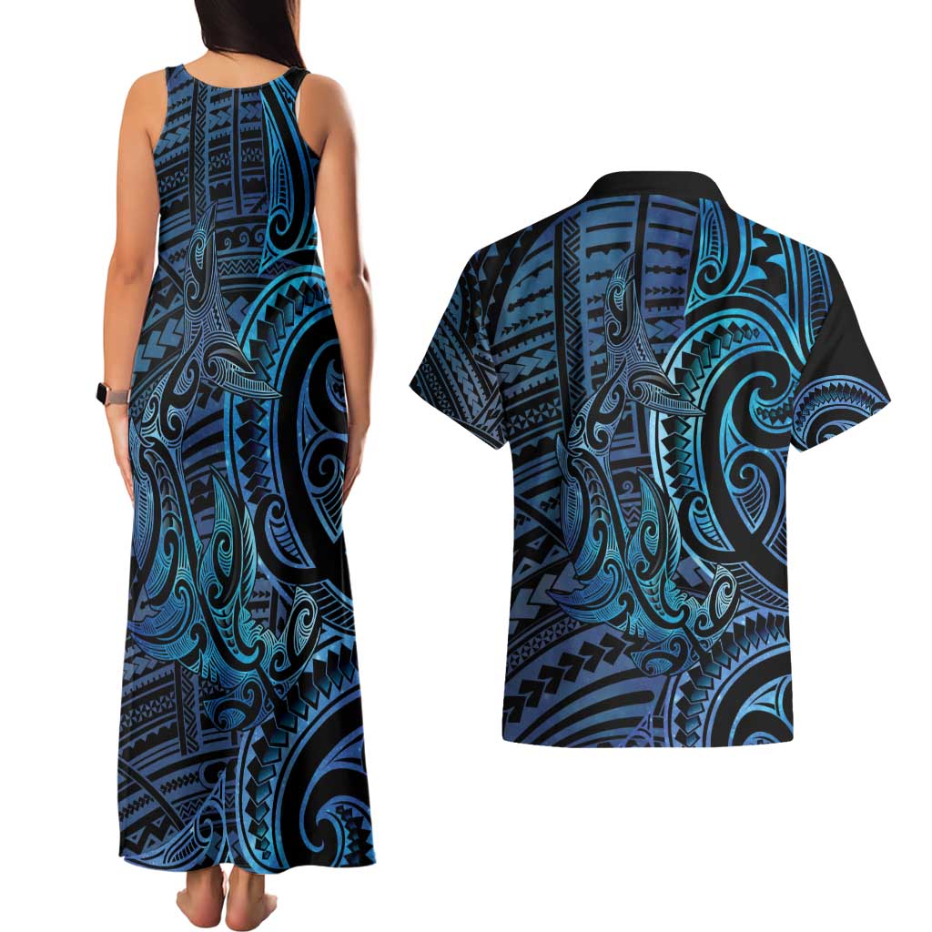 New Zealand Hammerhead Shark Couples Matching Tank Maxi Dress and Hawaiian Shirt Maori Haehae Mangopare Galaxy - Vibe Hoodie