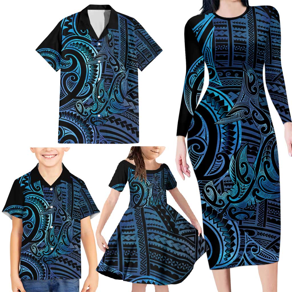 New Zealand Hammerhead Shark Family Matching Long Sleeve Bodycon Dress and Hawaiian Shirt Maori Haehae Mangopare Galaxy - Vibe Hoodie
