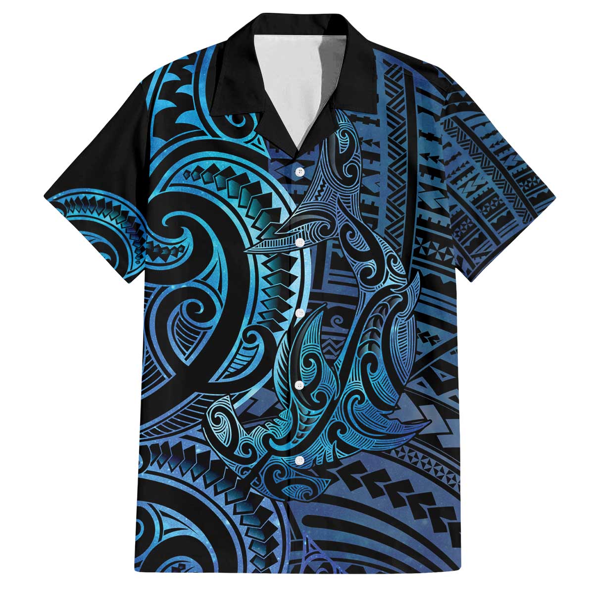 New Zealand Hammerhead Shark Family Matching Off The Shoulder Long Sleeve Dress and Hawaiian Shirt Maori Haehae Mangopare Galaxy - Vibe Hoodie