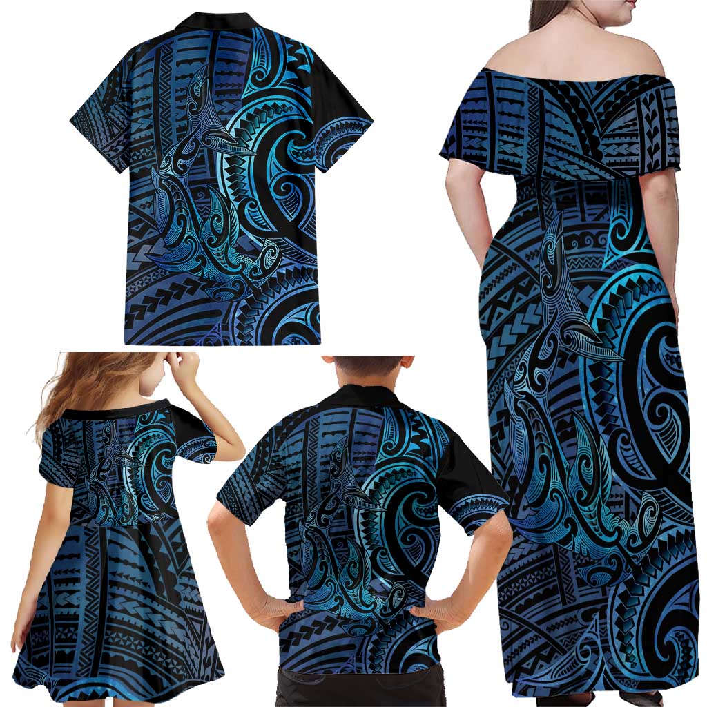 New Zealand Hammerhead Shark Family Matching Off Shoulder Maxi Dress and Hawaiian Shirt Maori Haehae Mangopare Galaxy - Vibe Hoodie