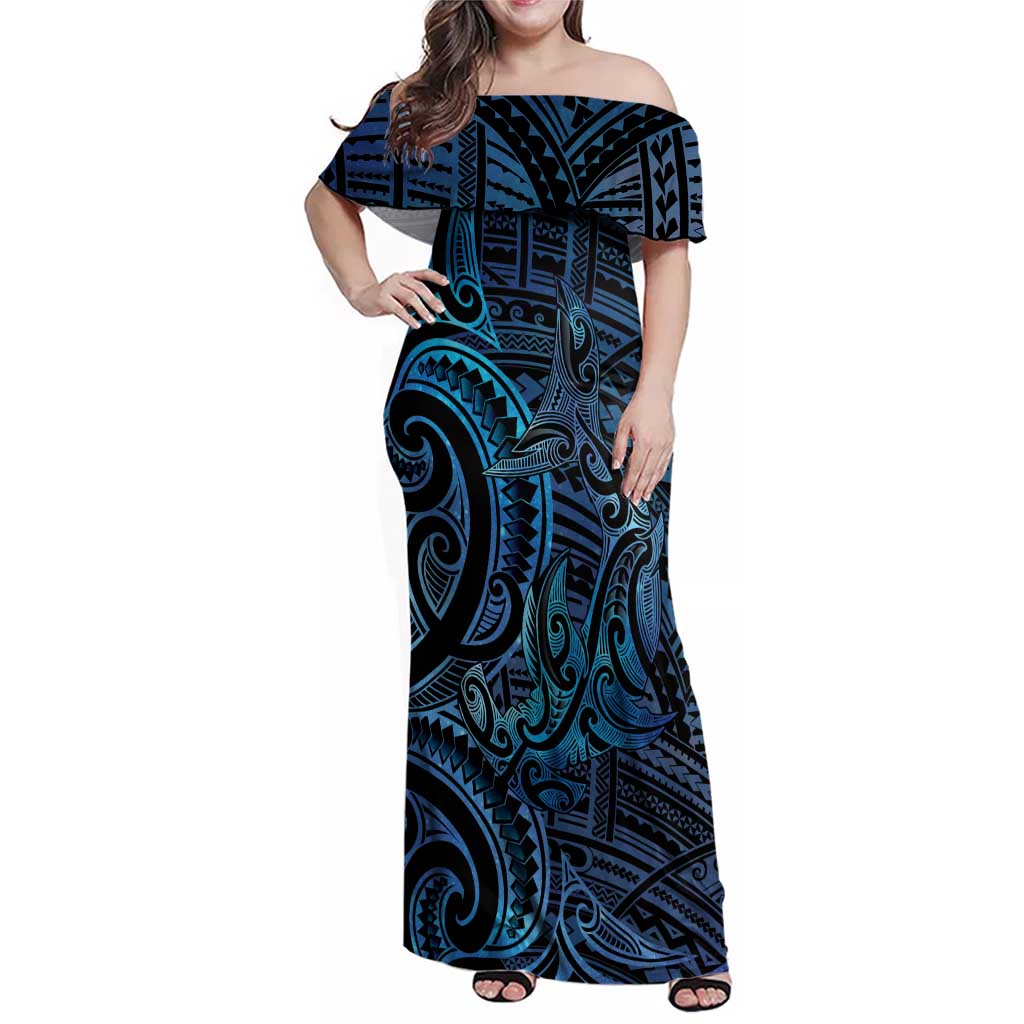New Zealand Hammerhead Shark Family Matching Off Shoulder Maxi Dress and Hawaiian Shirt Maori Haehae Mangopare Galaxy - Vibe Hoodie