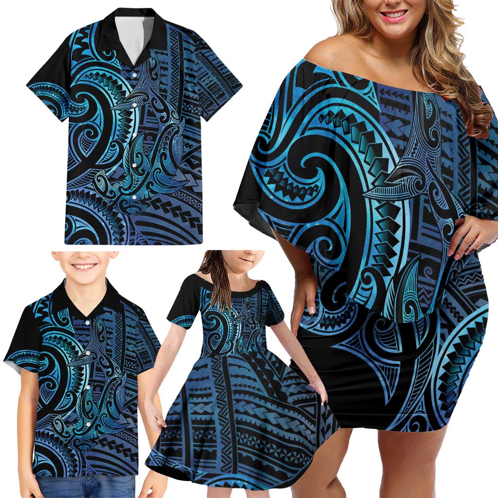New Zealand Hammerhead Shark Family Matching Off Shoulder Short Dress and Hawaiian Shirt Maori Haehae Mangopare Galaxy - Vibe Hoodie