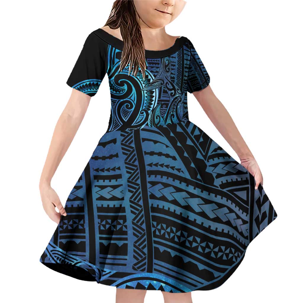 New Zealand Hammerhead Shark Family Matching Off Shoulder Short Dress and Hawaiian Shirt Maori Haehae Mangopare Galaxy - Vibe Hoodie