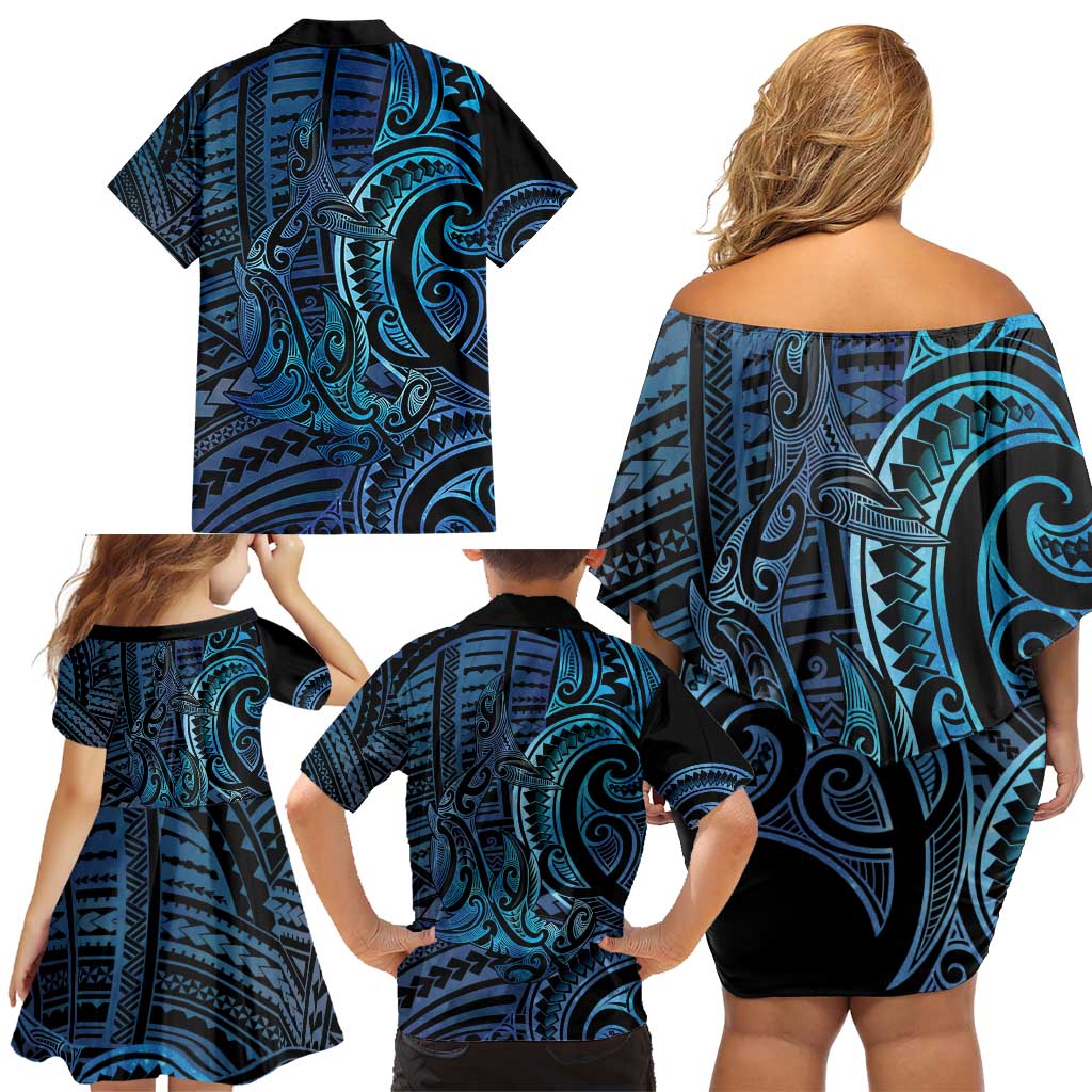 New Zealand Hammerhead Shark Family Matching Off Shoulder Short Dress and Hawaiian Shirt Maori Haehae Mangopare Galaxy - Vibe Hoodie