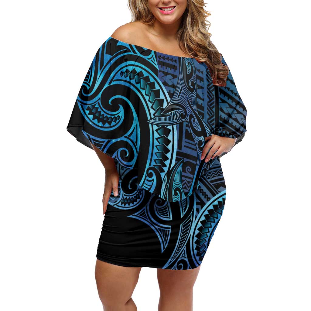 New Zealand Hammerhead Shark Family Matching Off Shoulder Short Dress and Hawaiian Shirt Maori Haehae Mangopare Galaxy - Vibe Hoodie
