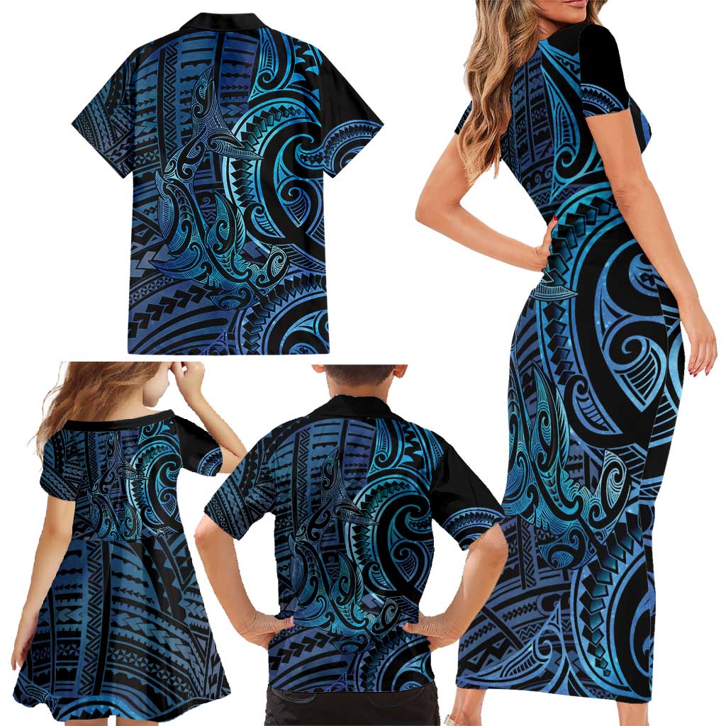 New Zealand Hammerhead Shark Family Matching Short Sleeve Bodycon Dress and Hawaiian Shirt Maori Haehae Mangopare Galaxy - Vibe Hoodie