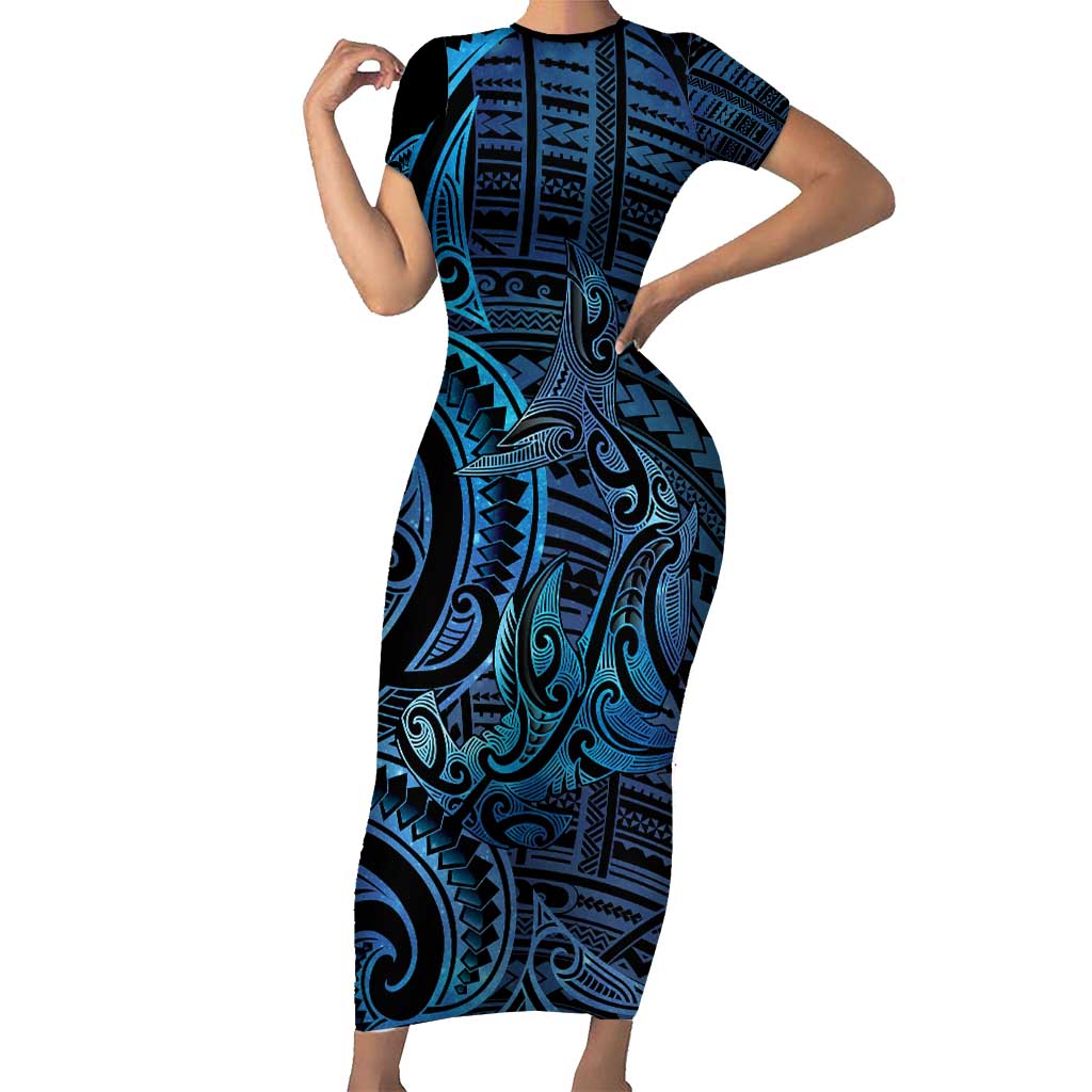 New Zealand Hammerhead Shark Family Matching Short Sleeve Bodycon Dress and Hawaiian Shirt Maori Haehae Mangopare Galaxy - Vibe Hoodie