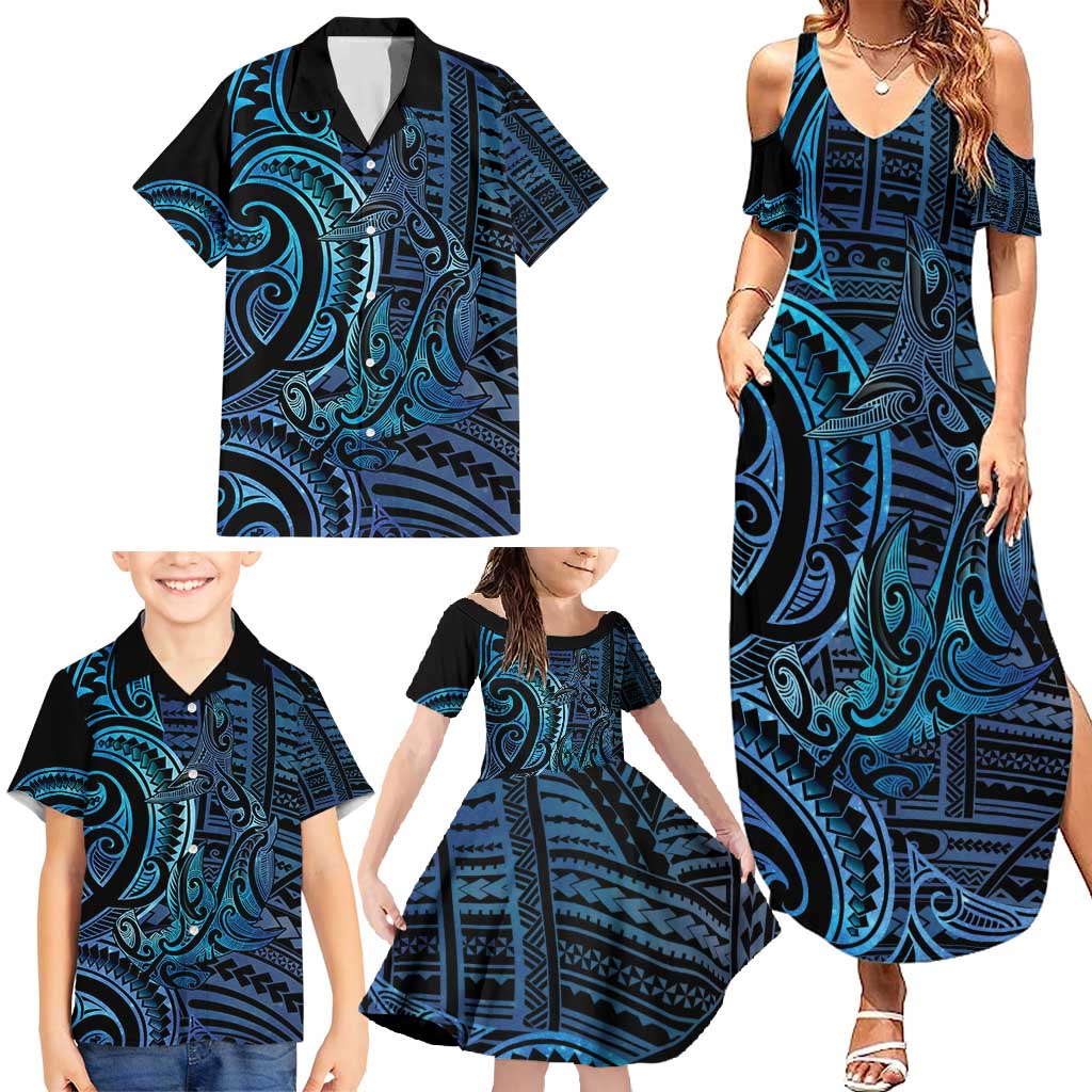 New Zealand Hammerhead Shark Family Matching Summer Maxi Dress and Hawaiian Shirt Maori Haehae Mangopare Galaxy - Vibe Hoodie