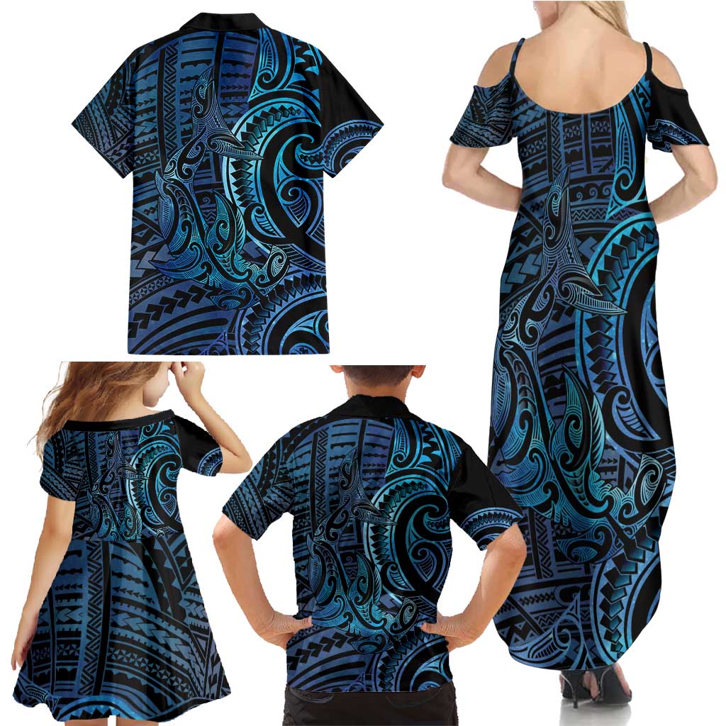 New Zealand Hammerhead Shark Family Matching Summer Maxi Dress and Hawaiian Shirt Maori Haehae Mangopare Galaxy - Vibe Hoodie