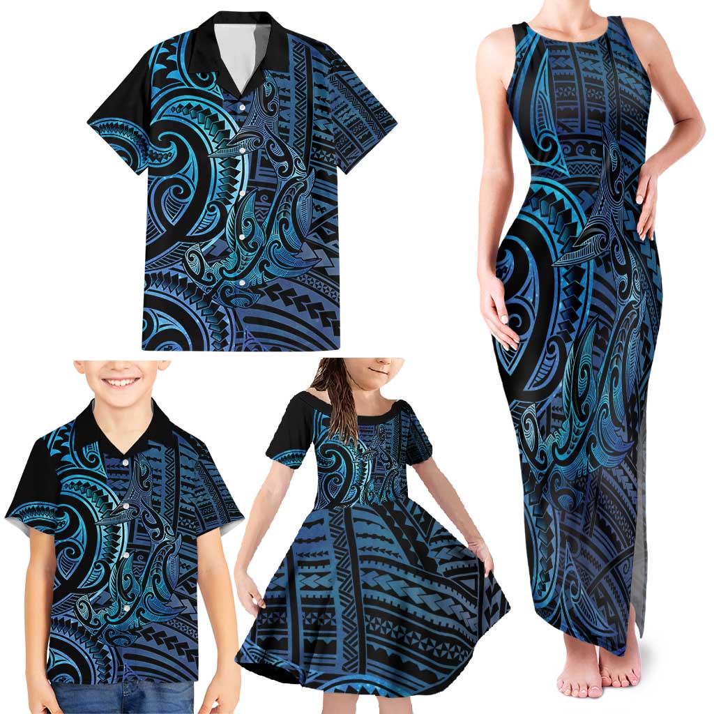 New Zealand Hammerhead Shark Family Matching Tank Maxi Dress and Hawaiian Shirt Maori Haehae Mangopare Galaxy - Vibe Hoodie