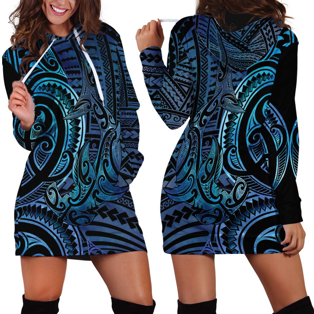 New Zealand Hammerhead Shark Hoodie Dress Maori Haehae Mangopare Galaxy - Vibe Hoodie