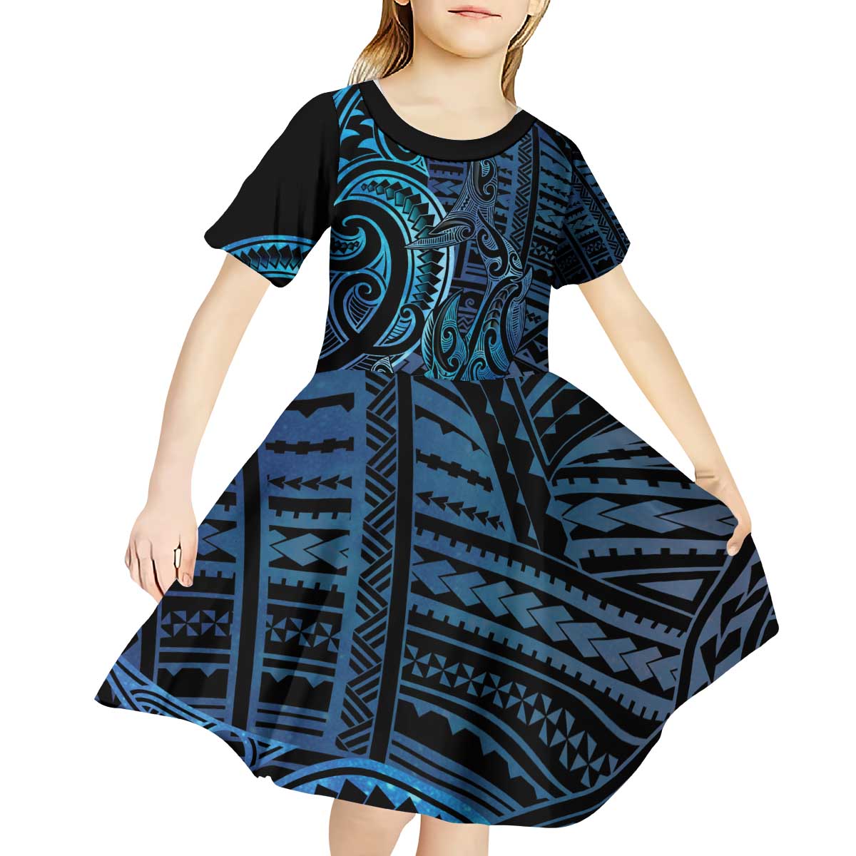 New Zealand Hammerhead Shark Kid Short Sleeve Dress Maori Haehae Mangopare Galaxy - Vibe Hoodie
