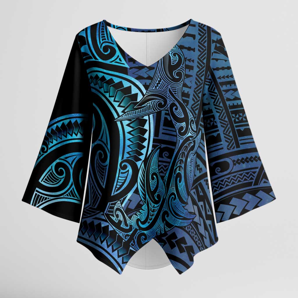 New Zealand Hammerhead Shark Kimono Sleeve Blouse Maori Haehae Mangopare Galaxy - Vibe Hoodie