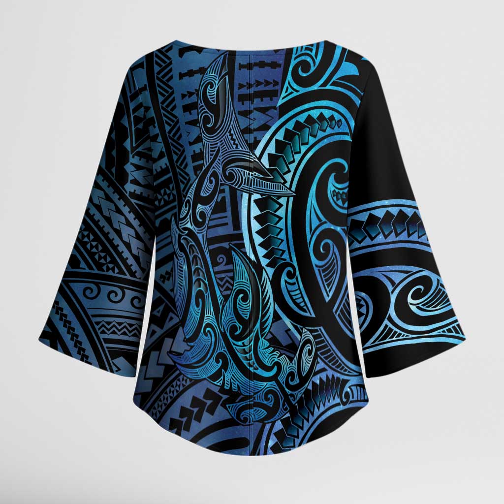 New Zealand Hammerhead Shark Kimono Sleeve Blouse Maori Haehae Mangopare Galaxy - Vibe Hoodie