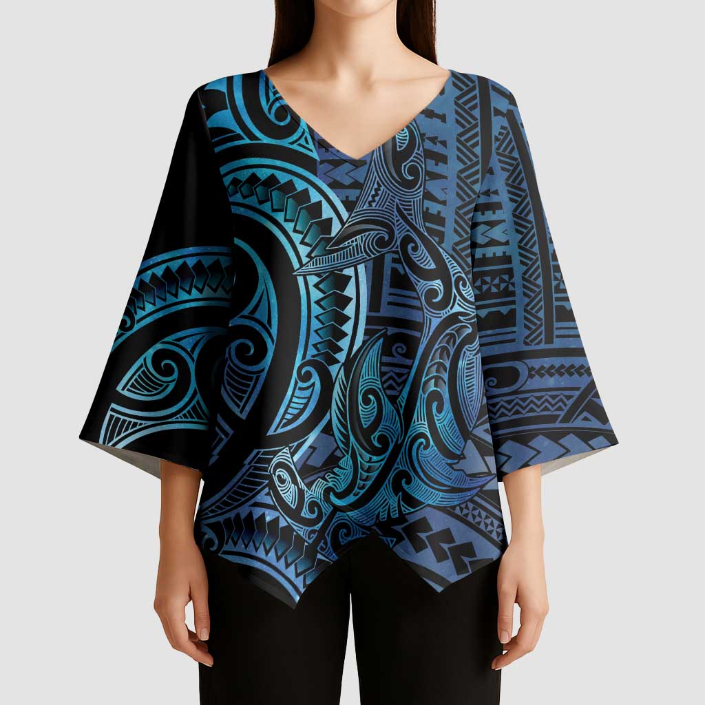New Zealand Hammerhead Shark Kimono Sleeve Blouse Maori Haehae Mangopare Galaxy - Vibe Hoodie