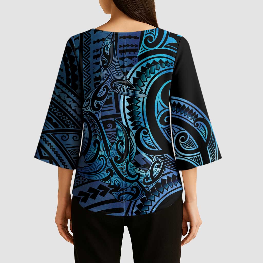 New Zealand Hammerhead Shark Kimono Sleeve Blouse Maori Haehae Mangopare Galaxy - Vibe Hoodie