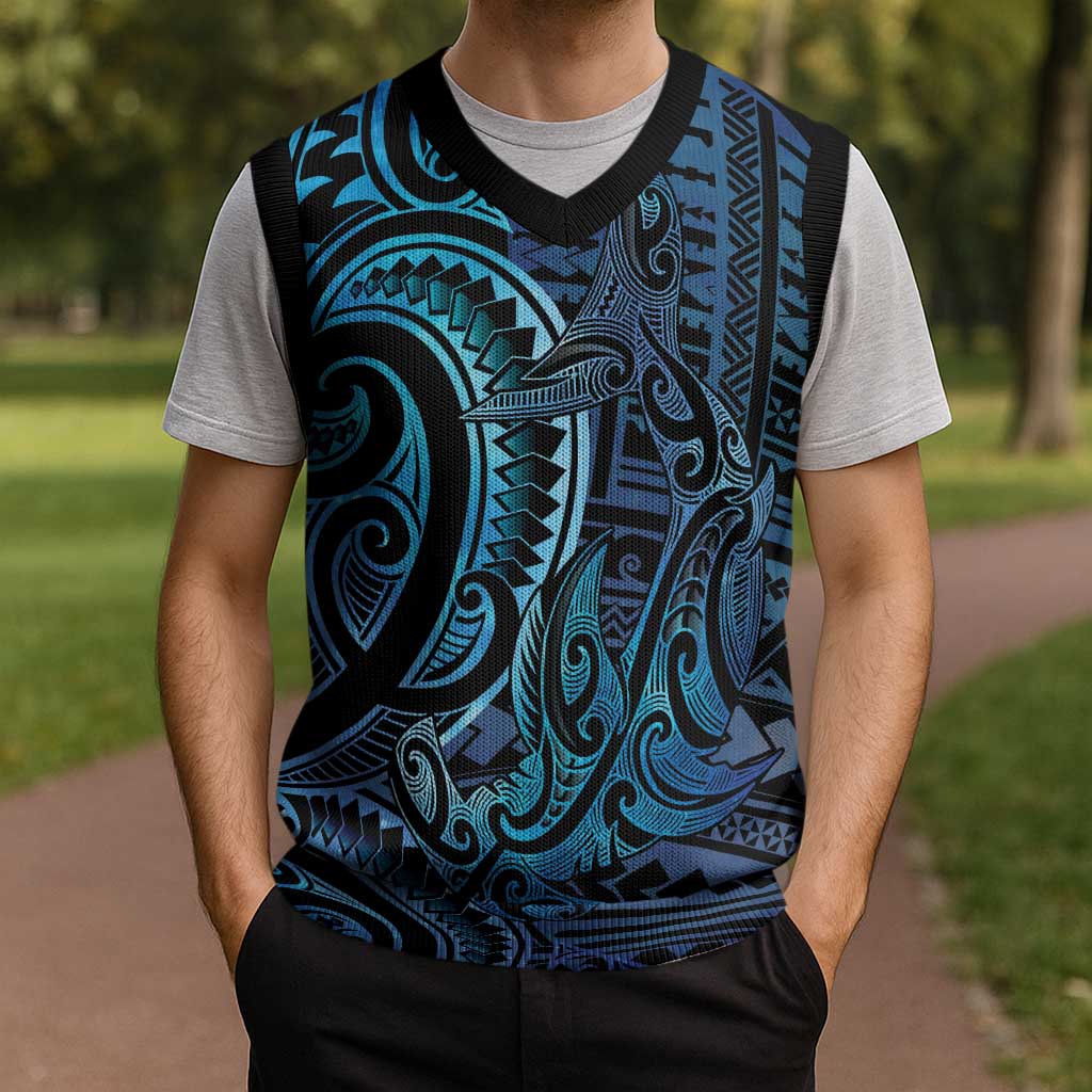 New Zealand Hammerhead Shark Christmas Knitted V-Neck Vest Maori Haehae Mangopare Galaxy - Vibe Hoodie