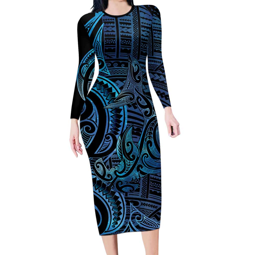 New Zealand Hammerhead Shark Long Sleeve Bodycon Dress Maori Haehae Mangopare Galaxy - Vibe Hoodie