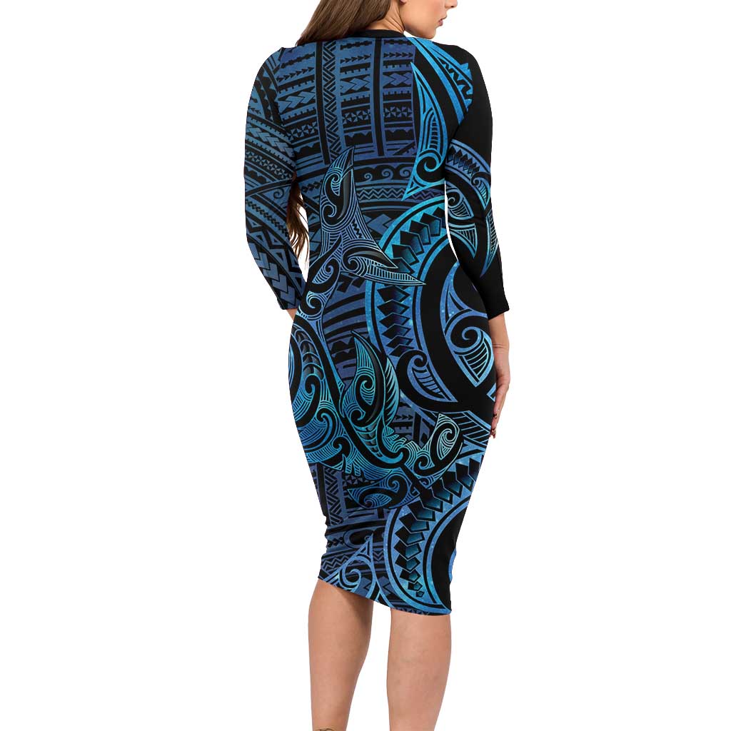 New Zealand Hammerhead Shark Long Sleeve Bodycon Dress Maori Haehae Mangopare Galaxy - Vibe Hoodie