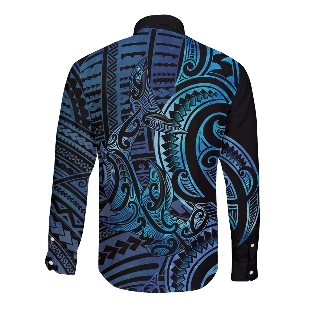 New Zealand Hammerhead Shark Long Sleeve Button Shirt Maori Haehae Mangopare Galaxy - Vibe Hoodie