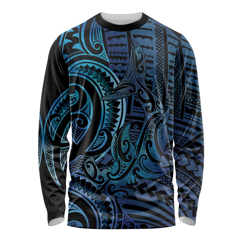 New Zealand Hammerhead Shark Long Sleeve Shirt Maori Haehae Mangopare Galaxy - Vibe Hoodie