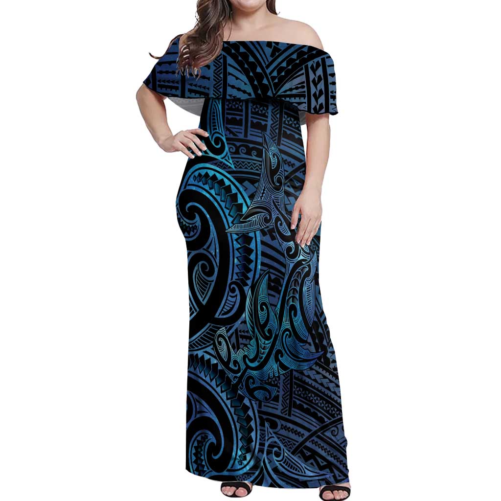 New Zealand Hammerhead Shark Off Shoulder Maxi Dress Maori Haehae Mangopare Galaxy - Vibe Hoodie