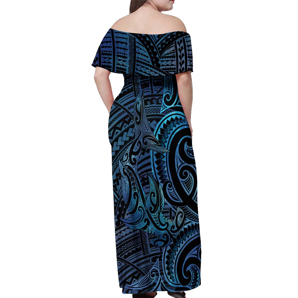 New Zealand Hammerhead Shark Off Shoulder Maxi Dress Maori Haehae Mangopare Galaxy - Vibe Hoodie