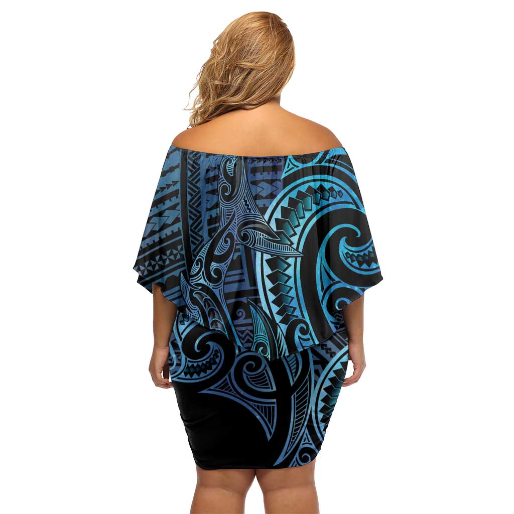 New Zealand Hammerhead Shark Off Shoulder Short Dress Maori Haehae Mangopare Galaxy - Vibe Hoodie