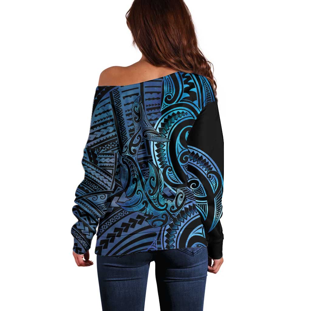 New Zealand Hammerhead Shark Off Shoulder Sweater Maori Haehae Mangopare Galaxy - Vibe Hoodie