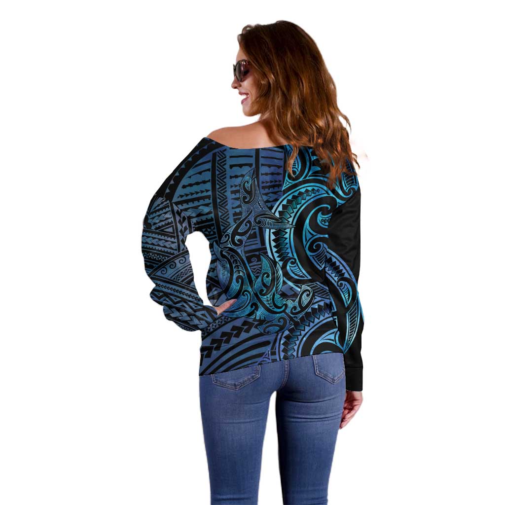 New Zealand Hammerhead Shark Off Shoulder Sweater Maori Haehae Mangopare Galaxy - Vibe Hoodie