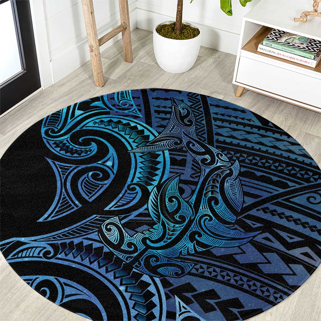 New Zealand Hammerhead Shark Round Carpet Maori Haehae Mangopare Galaxy - Vibe Hoodie