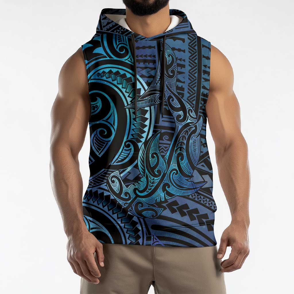 New Zealand Hammerhead Shark Sleeveless Hoodie Maori Haehae Mangopare Galaxy - Vibe Hoodie