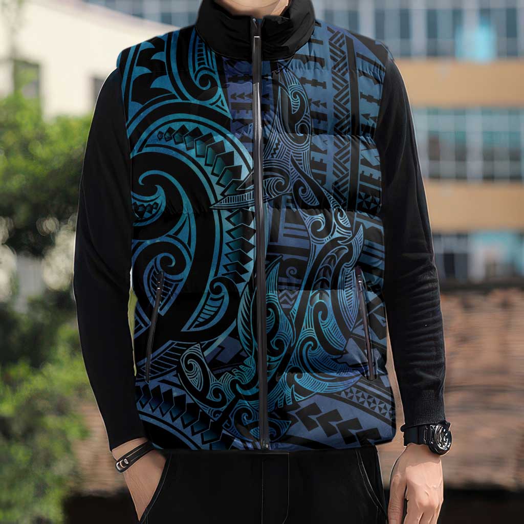 New Zealand Hammerhead Shark Sleeveless Puffer Jacket Maori Haehae Mangopare Galaxy - Vibe Hoodie