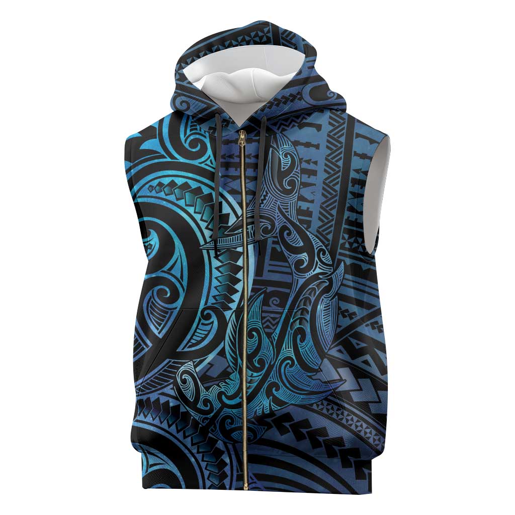 New Zealand Hammerhead Shark Sleeveless Zip Hoodie Maori Haehae Mangopare Galaxy - Vibe Hoodie