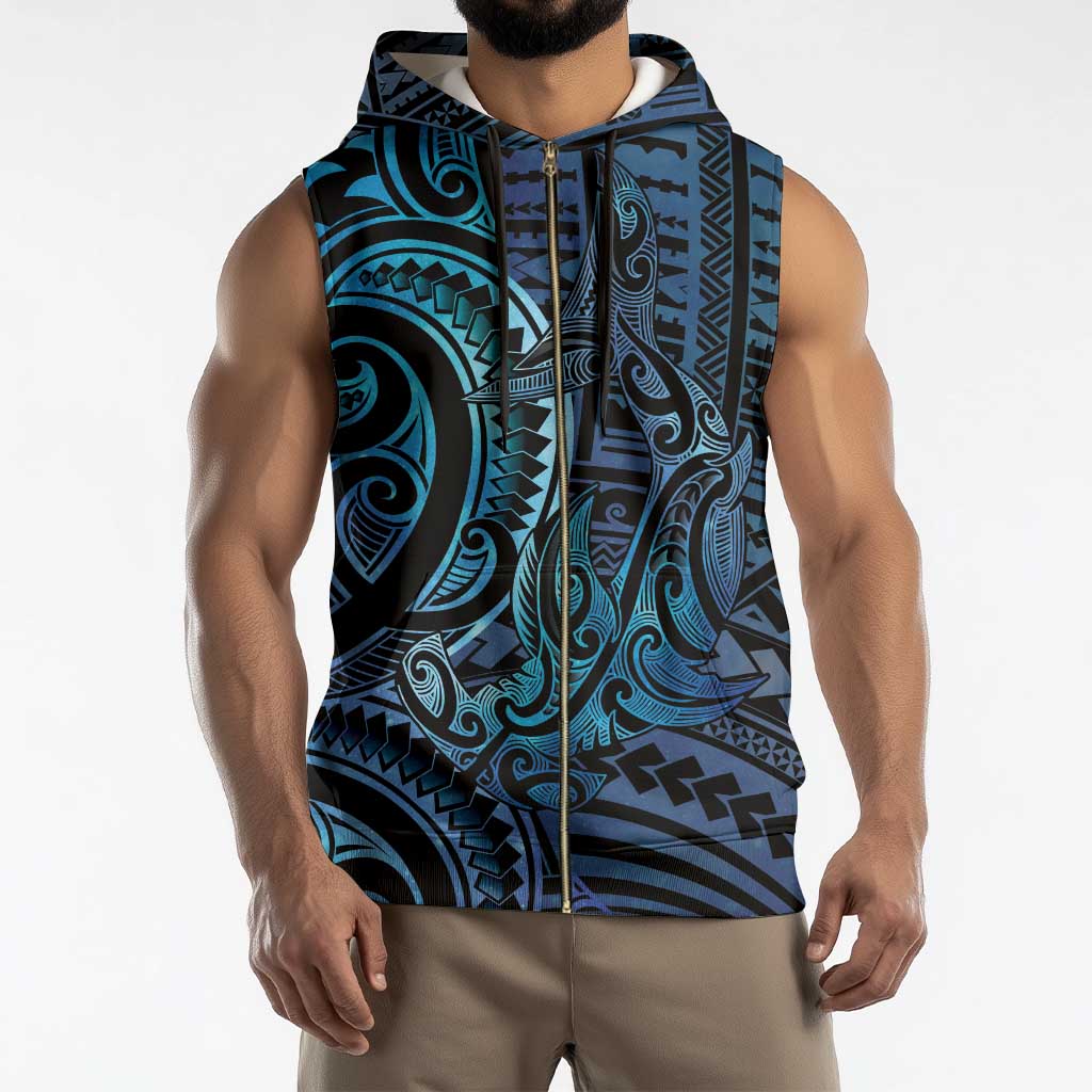 New Zealand Hammerhead Shark Sleeveless Zip Hoodie Maori Haehae Mangopare Galaxy - Vibe Hoodie