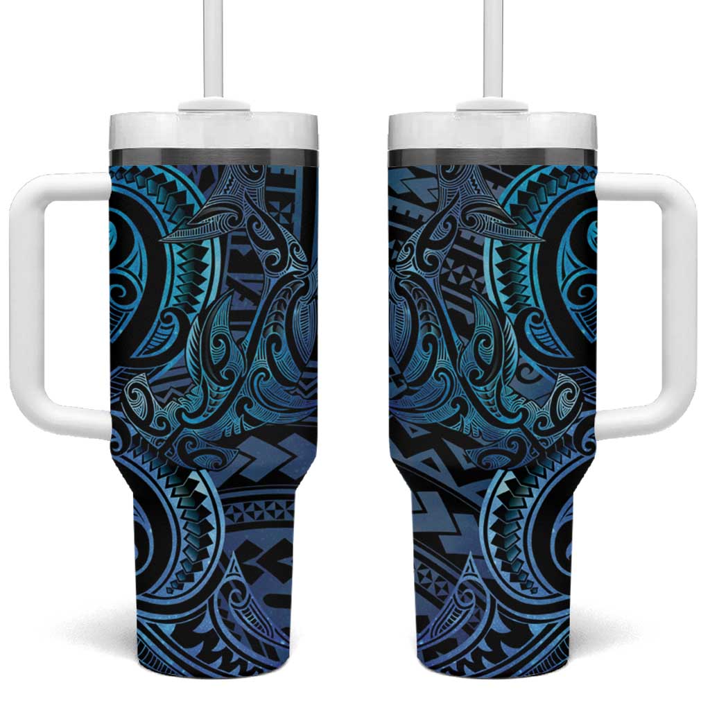 New Zealand Hammerhead Shark Tumbler With Handle Maori Haehae Mangopare Galaxy - Vibe Hoodie