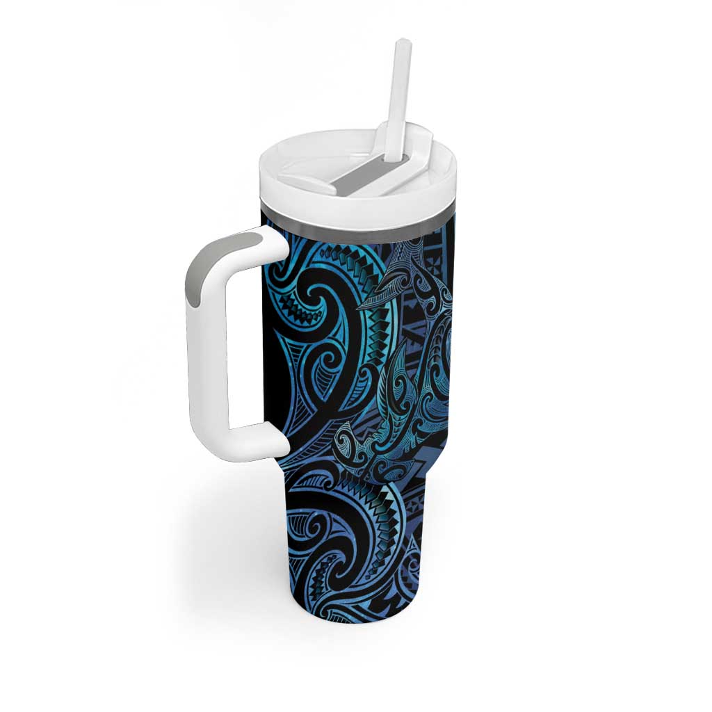 New Zealand Hammerhead Shark Tumbler With Handle Maori Haehae Mangopare Galaxy - Vibe Hoodie