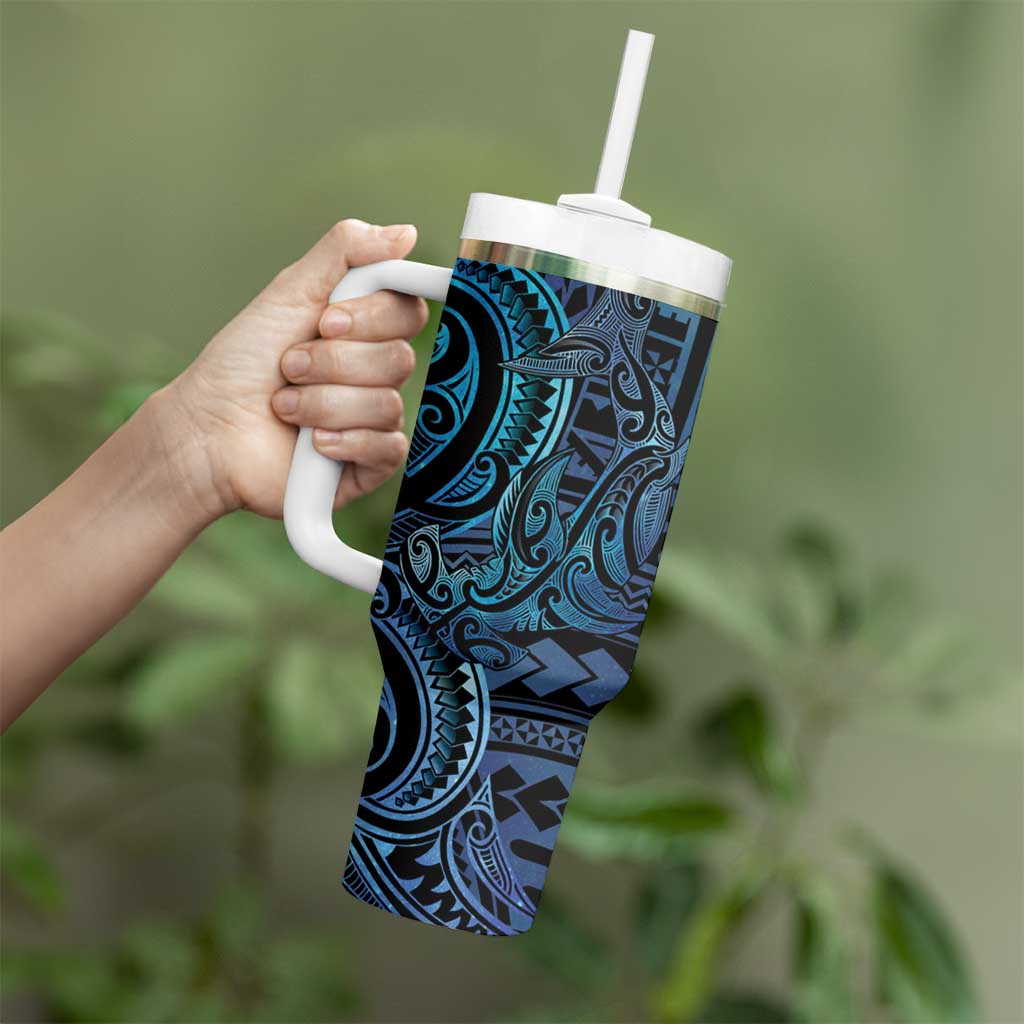 New Zealand Hammerhead Shark Tumbler With Handle Maori Haehae Mangopare Galaxy - Vibe Hoodie