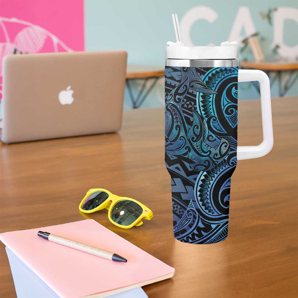 New Zealand Hammerhead Shark Tumbler With Handle Maori Haehae Mangopare Galaxy - Vibe Hoodie