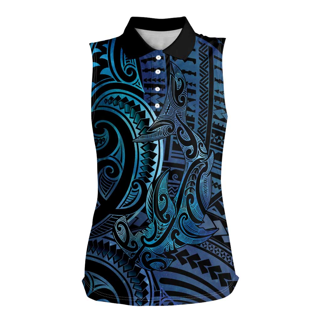 New Zealand Hammerhead Shark Women Sleeveless Polo Shirt Maori Haehae Mangopare Galaxy - Vibe Hoodie