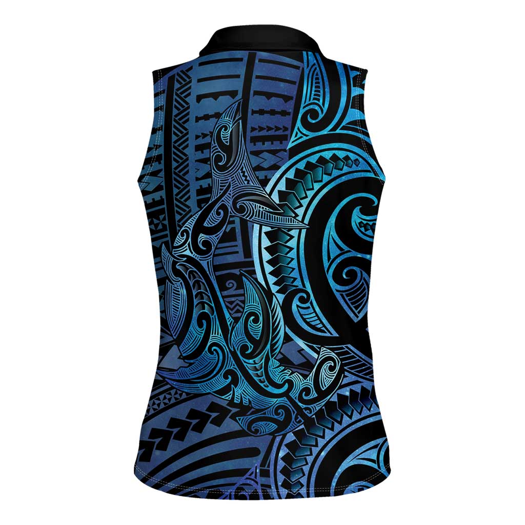 New Zealand Hammerhead Shark Women Sleeveless Polo Shirt Maori Haehae Mangopare Galaxy - Vibe Hoodie